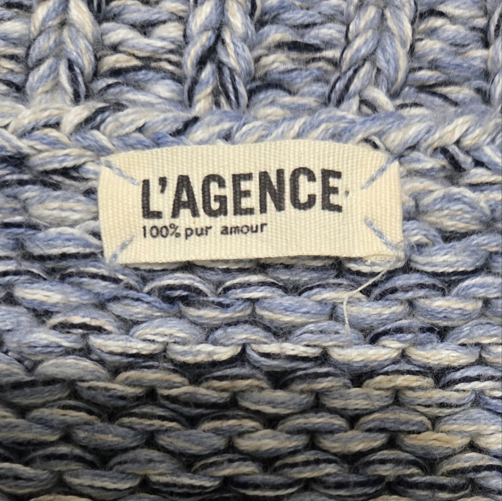 L'AGENCE Blue Marled Chunky Knit Sleeveless Cardigan Open Front Duster Medium - Picture 9 of 14